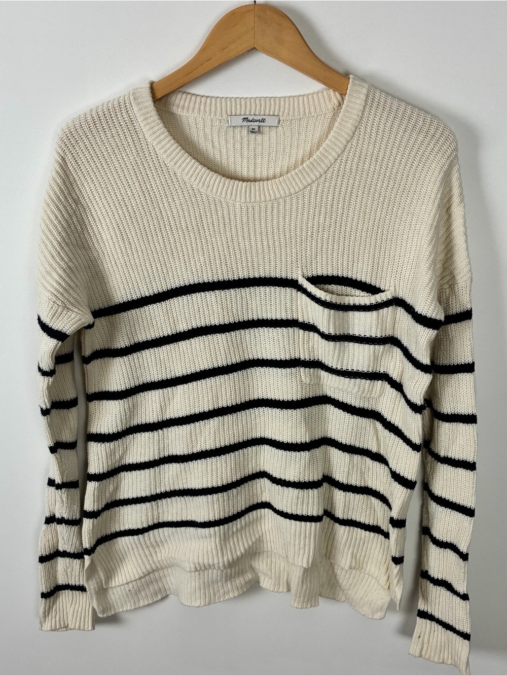 Madewell Thompson Pocket Pullover Sweater in Nautical Stripe Outdoors Casual XS